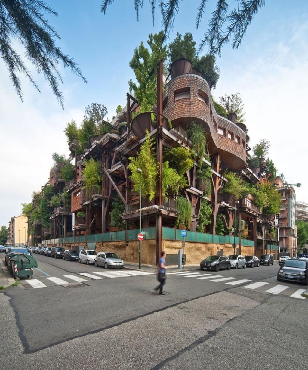25 Verde, A Five-Story Residential Building in Turin, Italy That Has 150 Trees Growing on Its Balconies and Roof