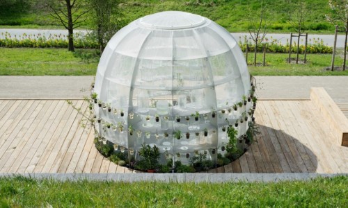 This bubble-shaped greenhouse is filled with medicinal healing plants