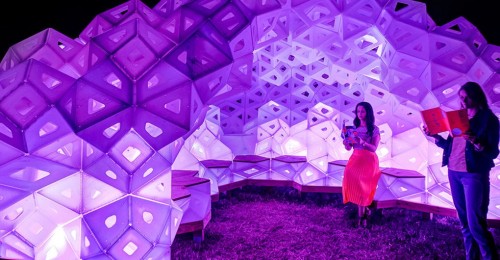 Spectacular origami pavilion made of recycled plastic pops up in Columbus, Indiana